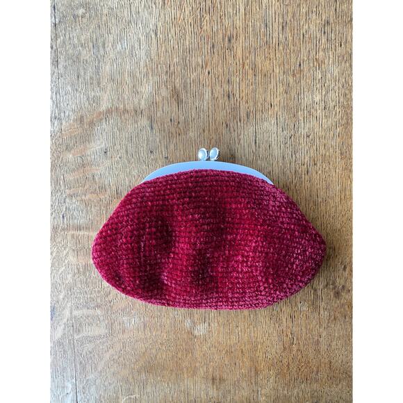 Vintage Burgundy Handbag, Kisslock 1950s Red Chenille Velvet Clutch Purse - Picture 3 of 8